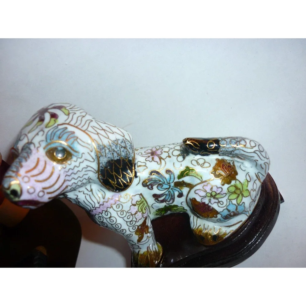 Vintage Chinese Cloisonne Dog Figurine Statue 3x4